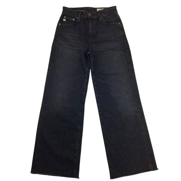 AG Adriano Goldschmied Saige Womens Wide Leg Crop Jeans High-Rise Black Denim